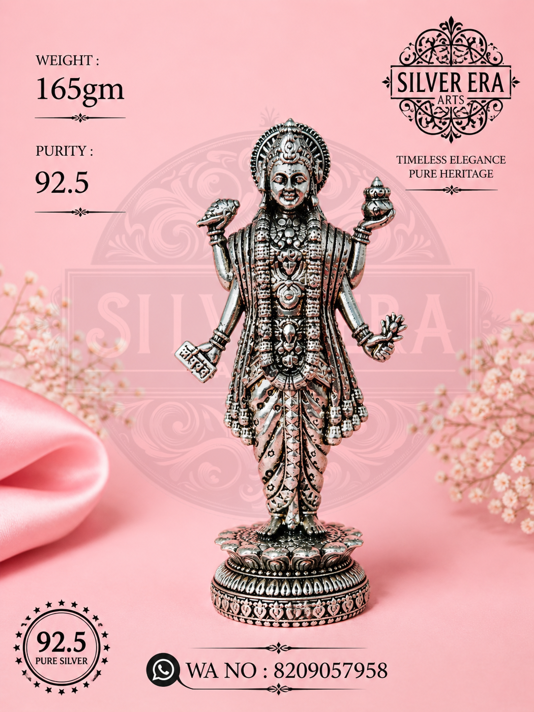 92.5 Silver Lord Dhanvantari Idol – Handcrafted Antique Finish (165 gm)
