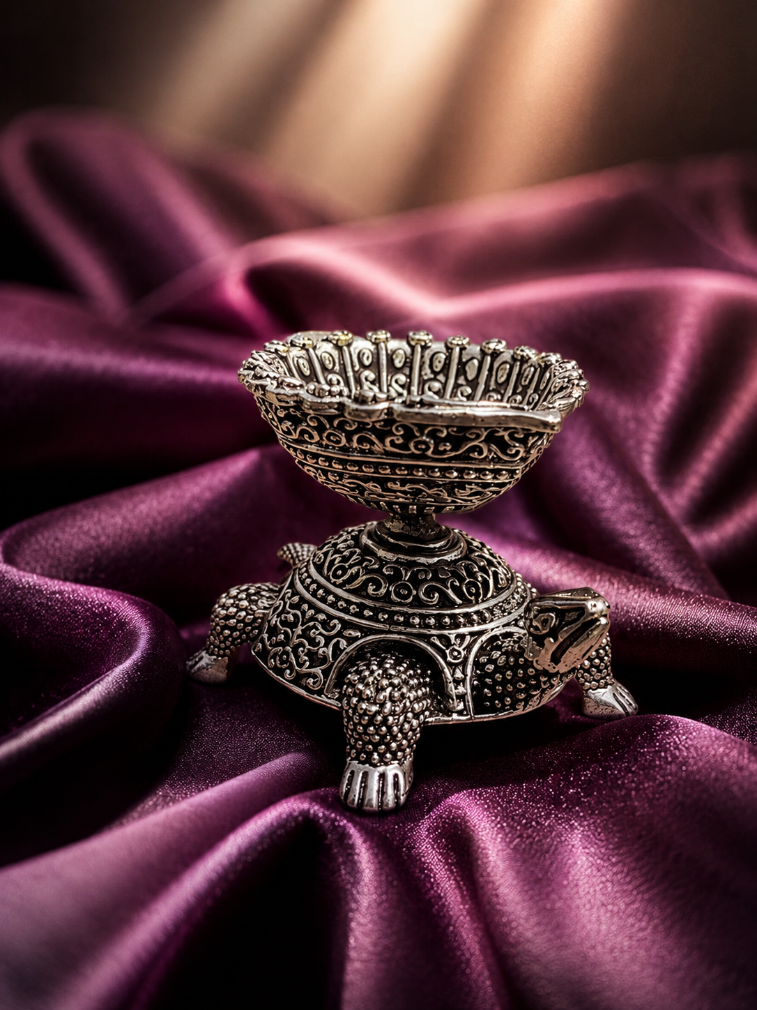 Handcrafted Silver Turtle Diya