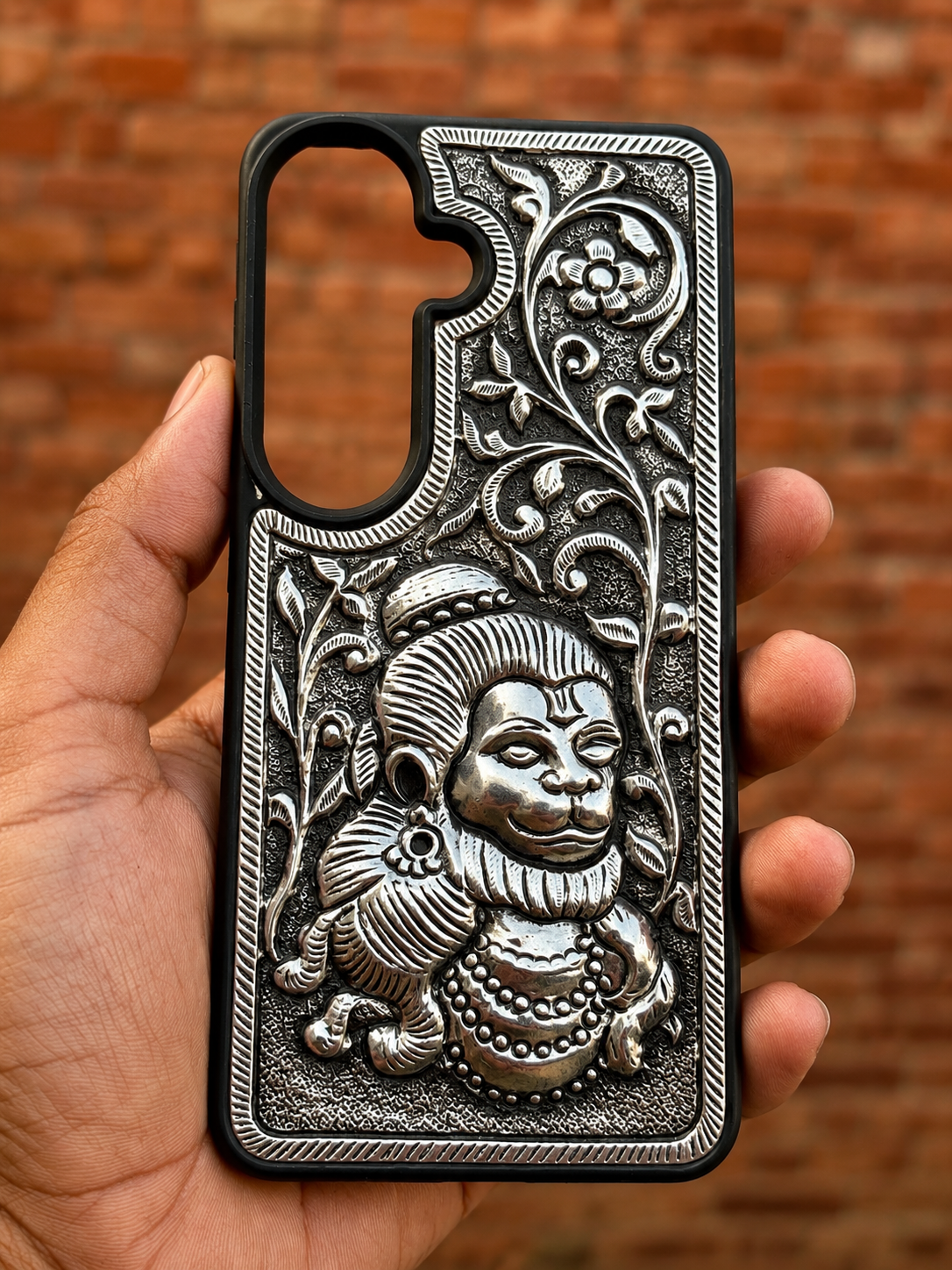 Handcrafted Hanuman Silver Phone Cover